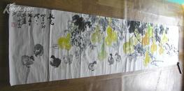 精品手卷 张大壮后人《 张鼎昌 绘 群鸡葫芦小虫 图 》53.5×230cm 擅写意花鸟 笔墨淋淳恣肆 浑厚朴茂 保真