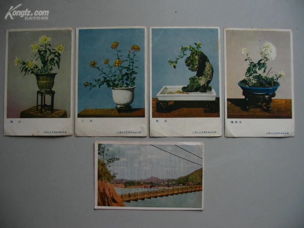 【上海人民美术出版社出版的老彩色摄影画片5张一组】