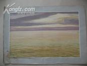70年代大海风景水粉画（作者不详尺寸32X12厘米）
