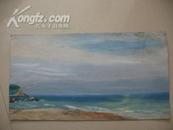 70年代大海风景水粉画（作者不详尺寸32X12厘米）；