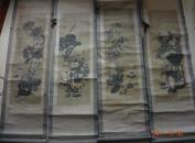一共是4张四条屏一套。民国年画四条屏一套花瓶屏博古花卉盆景园艺图包老保真稀少上海正兴公司