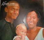 老布面油画：幸福家庭，原框， 60x75cm(图)