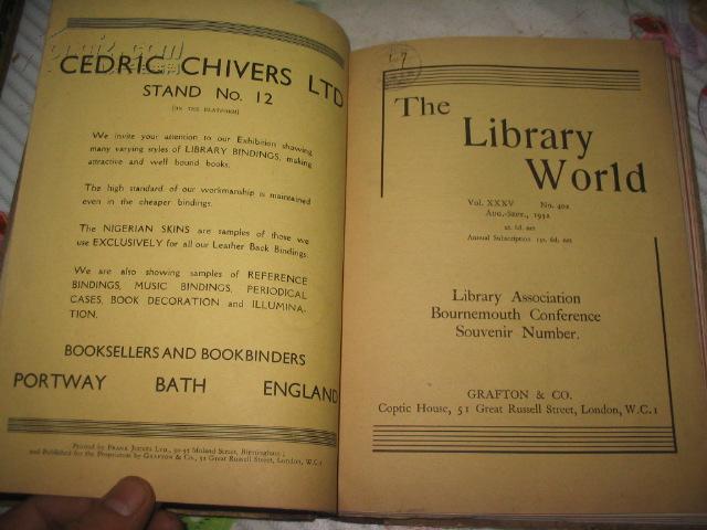 THE LIBRARY WORLD VOL.XXXIV JULY 1931 TO JUNE   1932图书馆界第34卷(1931.7至1932.6)[16开精装合订本 伦敦格拉夫顿公司原版] 补图