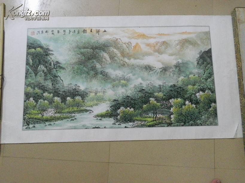 A68201  楚文（黄永刚）山水画《山乡玉韵》一幅  尺寸：95 X 52.3cm