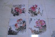 宣纸印刷品，  花  4张合售 尺寸40*40