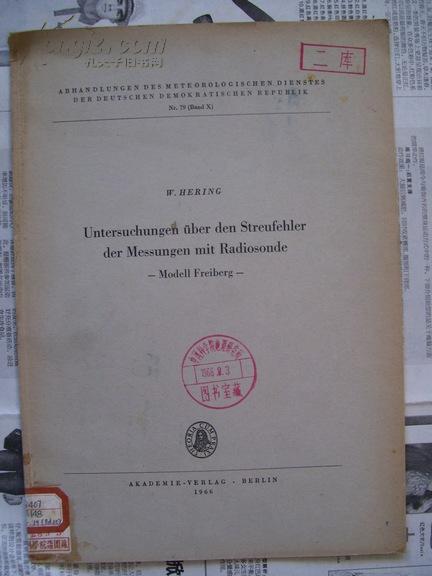 Untersuchungen über den Streufehler der Messungen mit Radiosonde【用无线电绘测器测量的的误差的研究，德文】