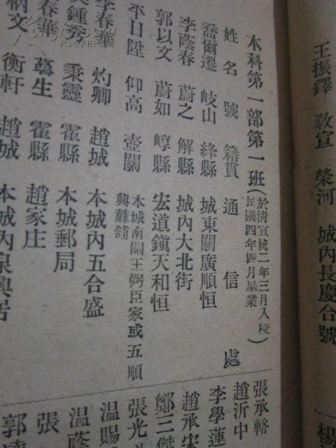 民国19年(1930) 山西省立第一师范学校同学录.