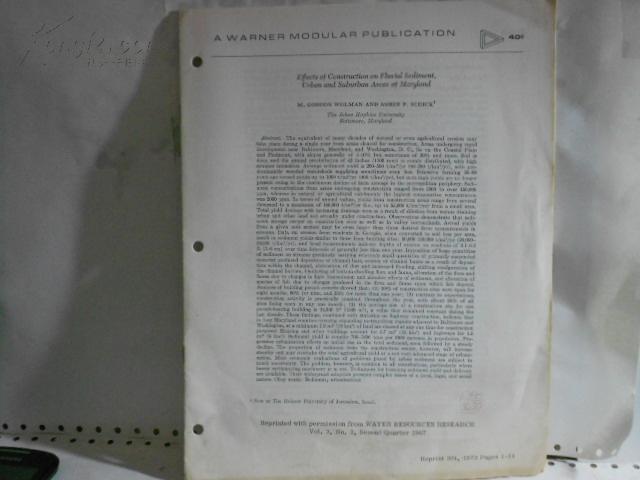 Effects of Construction Fluvial Sediment,Urban ang Suburban Areas of Maryland【泥沙泰斗钱宁院士钤印收藏本】资料