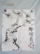 著名书画家师军平（刘世亮） 虾趣图 画一张 55/45厘米