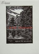  "Otto Feil", an Austrian printmaker, wooden book collection ticket - "The Forest in the Park"  