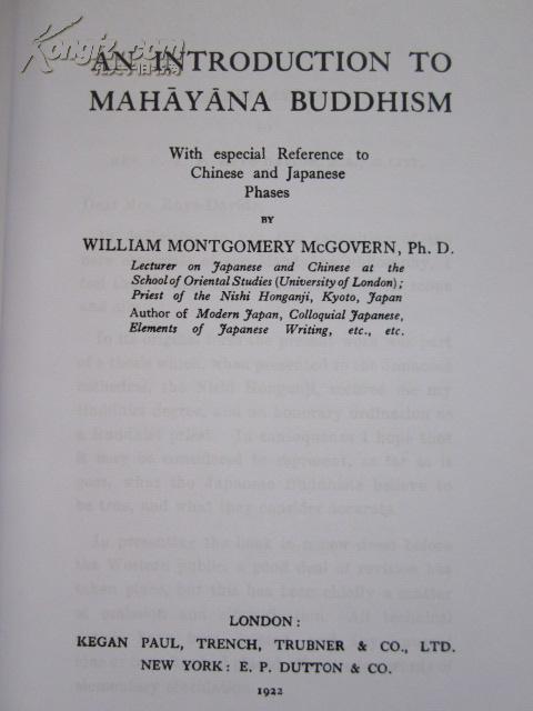 An Introduction to Mahayana Buddhism: With especial Reference to Chinese and Japanese Phases（Routledge Library Editions: Japan）大乘佛教导论：特别论及中日的不同阶段（劳特利奇图书馆版本：日本丛书 货号TJ）