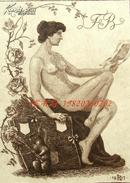 德国艺术家“Robert Langbein (1864-1932) ”蚀刻人体藏书票——《阅读的裸女与画夹前的田鼠》1917