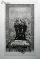 德国艺术家“ Hanns Bastanier(1885-c.1966)”蚀刻藏书票—《桌上的书籍与远处的山景》1910