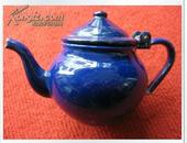 怀旧收藏 六七十年代 搪瓷小茶壶 深蓝色 连盖 包老包真