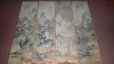 清，山水四条屏，未裱软件，大幅，每幅150*41公分，画工精到，包老包真