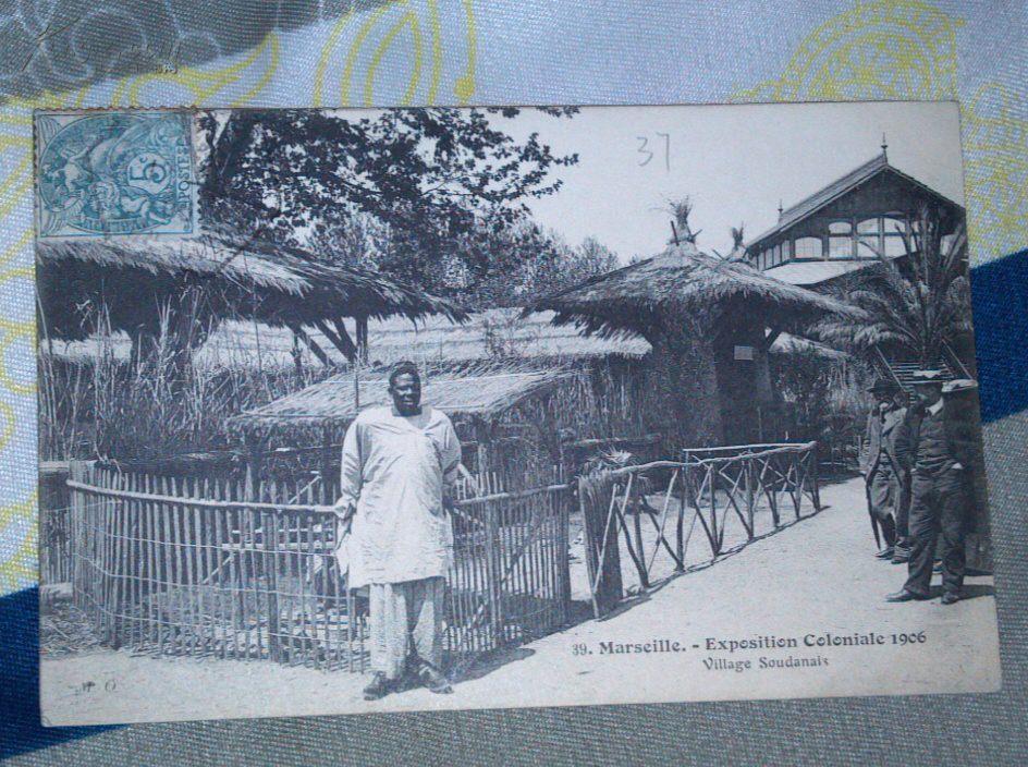 1906年  法国实寄Marseille.-Exposition Coloniale 1906 Village Soudanais马赛风景明信片    一张 
  [5c邮票一张 邮戳1枚