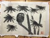 无款 章不清 椰树猫头鹰 55*39