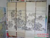 老年画山水4条屏《江天楼阁》滕王阁（何延喆画）1988年包老保真