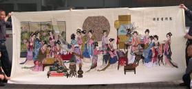 人工手绣大型十字绣【琴棋书画】未裱.尺寸.370cmx140cm.保人工绣