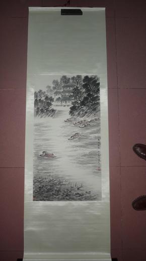 名人山水画“南湖烟雨”中堂一幅  请自鉴