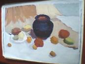 江苏省运河高等师范学校美术系毕业生优秀写生水粉画作品：水果蛋糕（此为绘画原作，非印品；其尺寸大小为：宽52厘米，高38厘米）