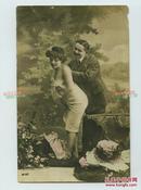民国1916年外国情色人体调情情趣明信片，手工上色银盐照片一张