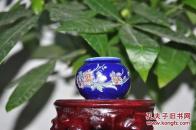 清代蓝地手工彩绘老鸟食罐 （ 4.5cm，直径4.5cm）