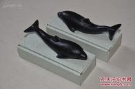 日本文房 铁质海豚形文镇一对两个  日本南部铁器制造