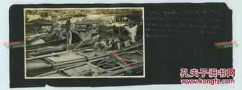 民国1917年左右上海黄浦江上以船为屋的原住居民，长江扬子江孤岛老全景老照片，共计两张
