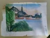 70年代水粉风景画1张（尺寸：27CM*19CM）【货号：553】作品保真。