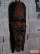 非洲人物木雕面具【实木雕刻/民俗挂件，年代、材质、制作者具不详，品相较好】30CM×11CM