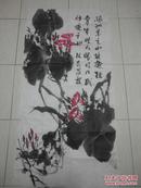 上海著名画家一幅 花鸟荷花图，4尺对开，画工好。