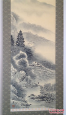 早期绢本绫裱《山水图》木轴头