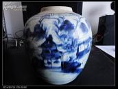 清代同治青花山水罐