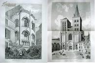 【巨幅版画集】1822年1版《诺曼底古典建筑》（2卷全）—100幅（已毁的古建筑城堡）精美铜版画 49x36cm