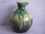 深绿色小花瓶摆件 老瓷古瓷陶瓷瓷器纹变釉彩瓷摆设古董古玩花釉