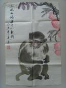 张树岭：画：猴（公家的桃谁也不能摘）（之二）带《张树岭画集》（北京泰和堂书画院院长，中国大风堂艺术研究院画家，亚洲美协会员，中国楹联学会会员）