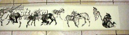 黄胄的群驴图卷 1980年齐鲁书社印制的2米多的横轴崭新的品相 尺寸 24/+220厘米 没开封】