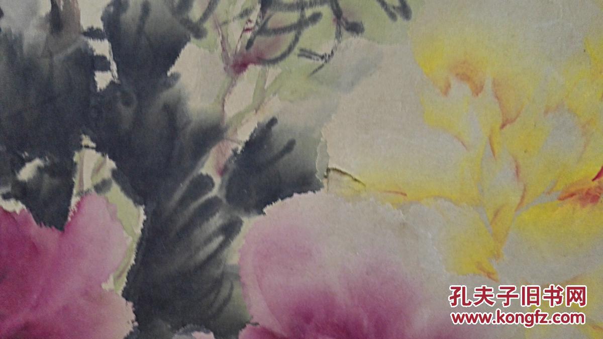 当代著名书画家   白燕君先生（辽宁国画院院长）精绘横幅牡丹《国色天香图》原裱保真迹