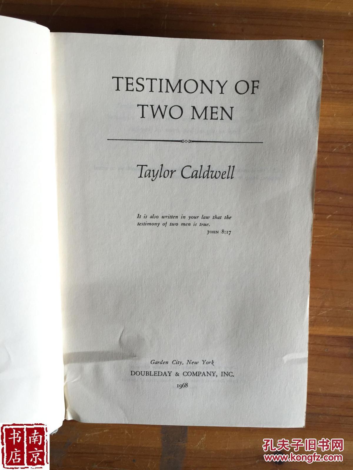 英文原版 Testimony of Two Men 男人的证词 1968年 605页_Taylor Caldwell 英文原版_孔夫子旧书网