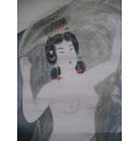 日本人体画  羽衣天女图 设色绢本 淡彩描金
