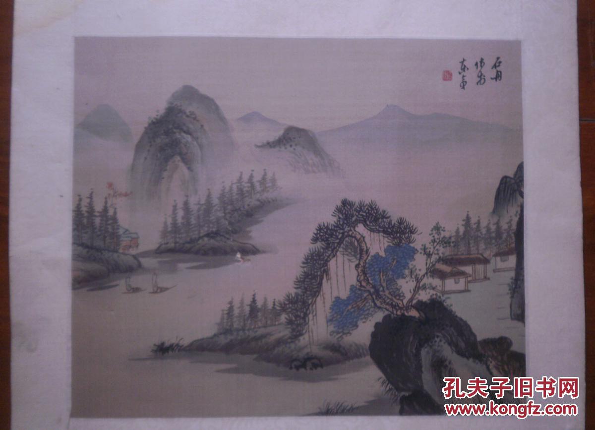 著名画家石舟精美山水绢画一幅纵情山水图