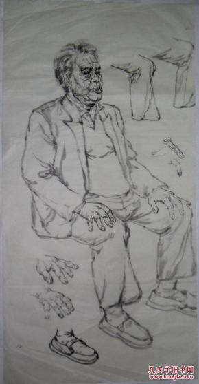 手绘真迹国画：无款人物写生13（四尺全开）