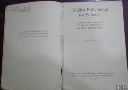 《English Folk- songs fror schools》Eighteenth Edition  London：J，Curwcn & Sons Ltd.，24 Berers Street，…