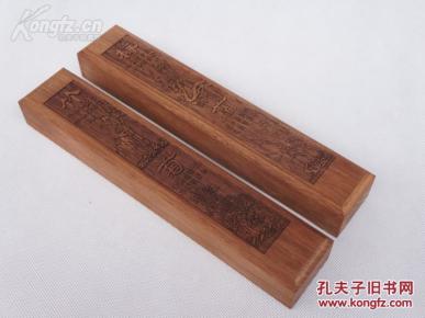 大尺寸，很重高档红实木镇尺一对，雕工好，梅兰竹菊，歙县老木匠的手艺