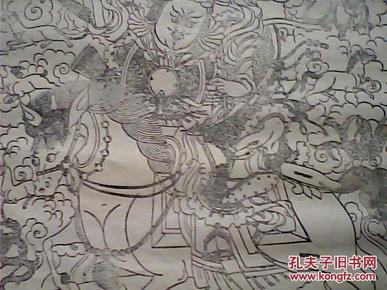 德格印经院纯手工纸：精木刻 【骑马将军佛像画】一张·83*60··【 德格印经院藏纸 印章】
