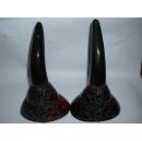 光面牛角摆件一对 工艺品牛角制品雕件雕刻摆设古董古玩老牛角雕