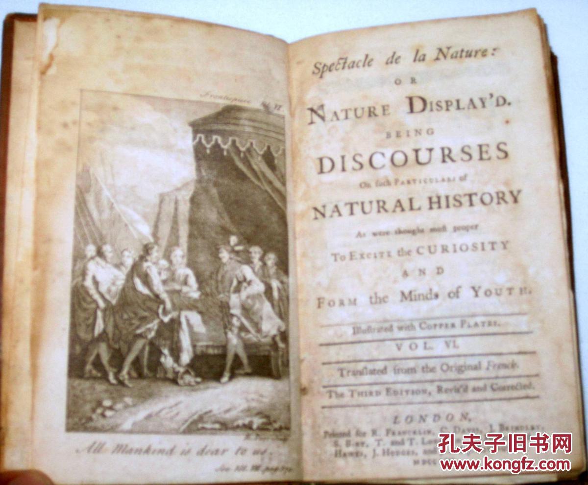 1753年伦敦出版《Spectacle De La Nature-6》30幅折叠铜版画，皮面精装32开308页