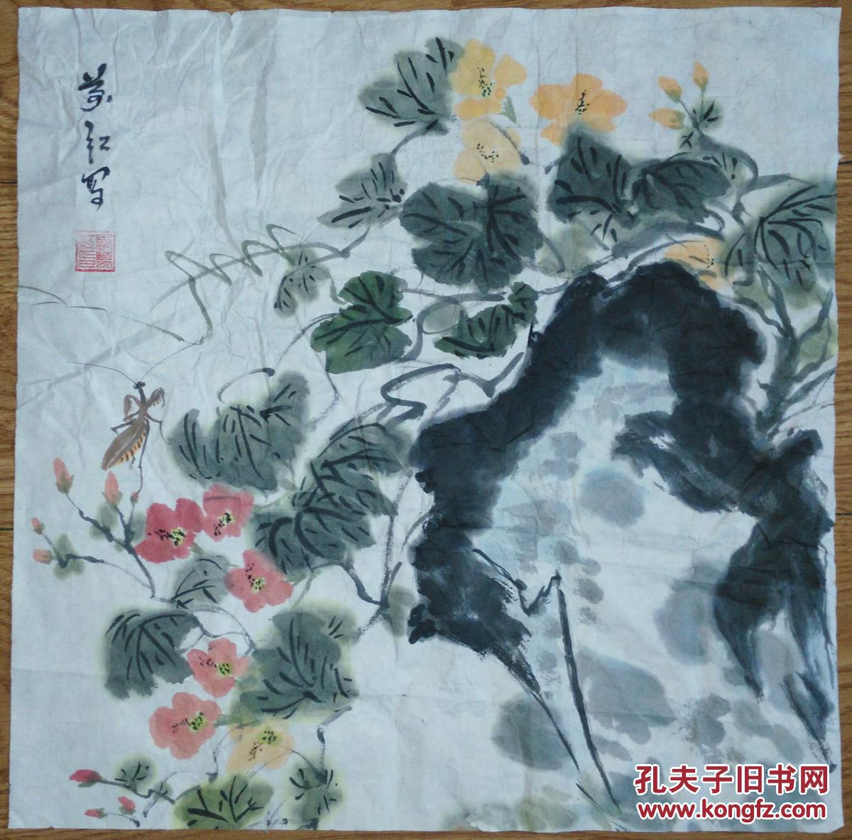手繪真跡國畫：李萬紅花鳥畫1