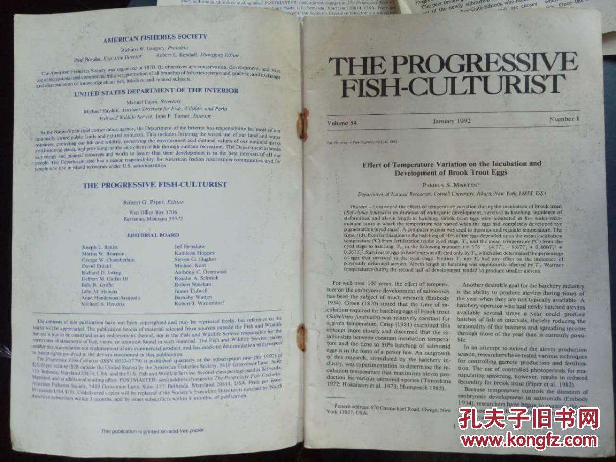 【THE PROGRESSIVE FISH-CULTUBIST Volume 54（1）1992】